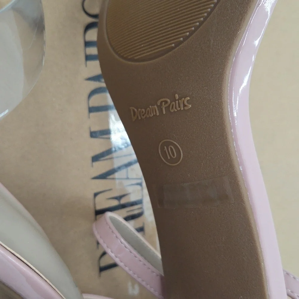 Pink Ankle Strap Block Heels With Clear Toe Strap Size 10